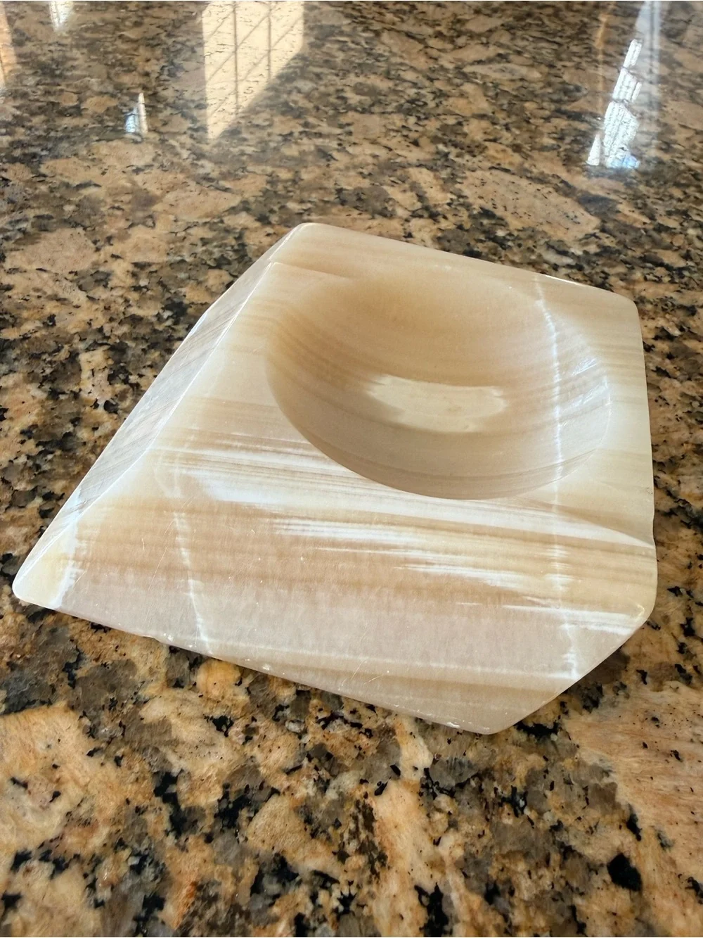 Vintage Natural Stone Carved Polished Ashtray